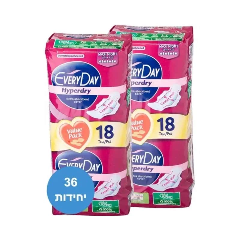 Every Day - תחבושת היפר דריי Maxi Night עם כנפיים - מארז 2 חבילות 18 יחידות בכל אחת