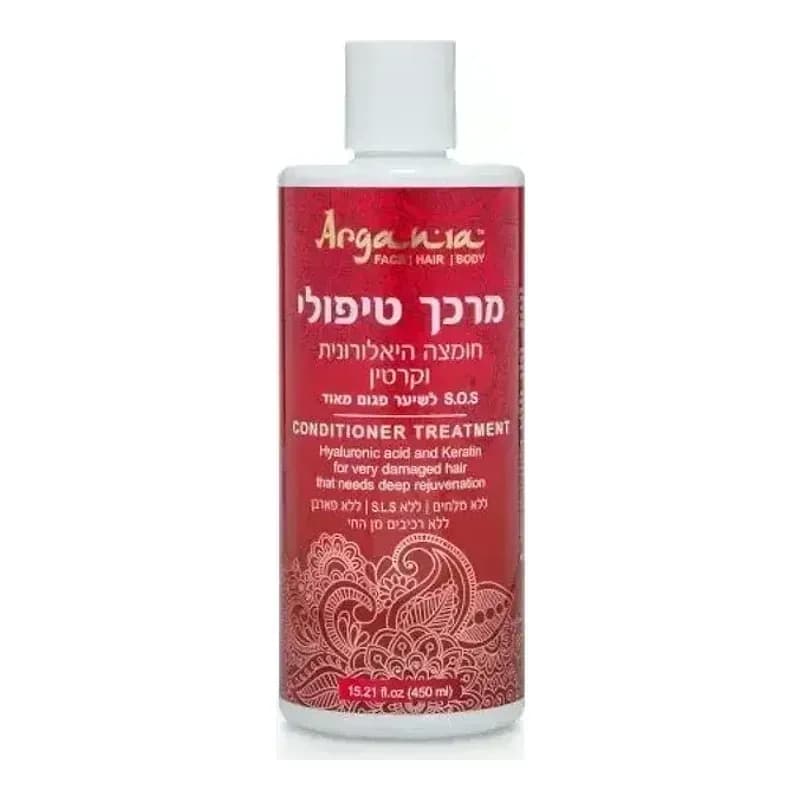 ארגניה Argania מרכך טיפולי לשיער יבש ופגום 450 מ"ל עם חומצה היאלורונית וקרטין