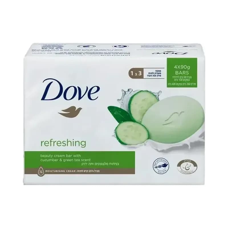 Dove - אל סבון מוצק מלפפונים ותה ירוק - סך הכל 4 יחידות באריזה 90 גרם כל אחד